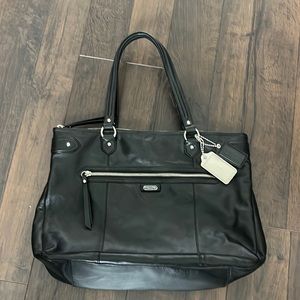 Coach black leather tote, like new condition.